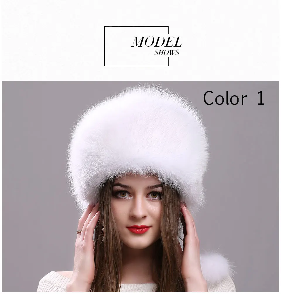Echte Fuchspelzmütze für Damen mit Lederoberteil, mongolische Prinzessinnenmütze mit Bommel, warme Wintermütze, russische Mütze, Mützen für Damen – Detail 5