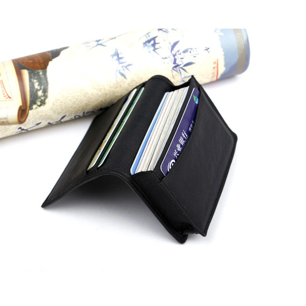 Black Men Women First Layer Leather Expandable Convenience Practical Credit Card ID Business Large Capacity Card Holder Wallet