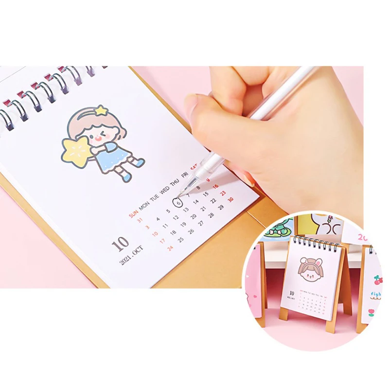 New Cartoon Little Desk Calendar 2021-2022 Schedule Plan Perpetual Calendar Mini Desk Calendar Dec Stationery School Supplies