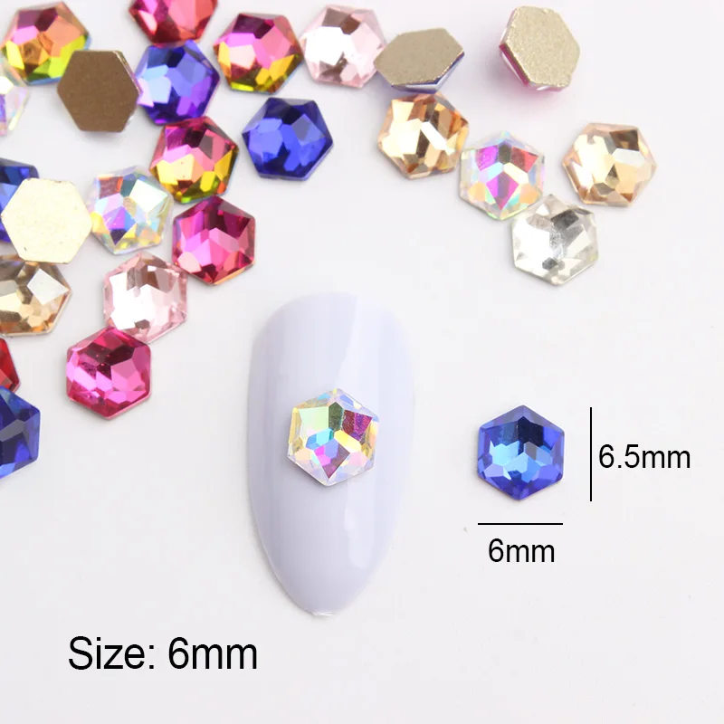 New sale Flat backRhinestones 6MM Hexagonal Mix color Glass crystal stone DIY Nail Art Decorations