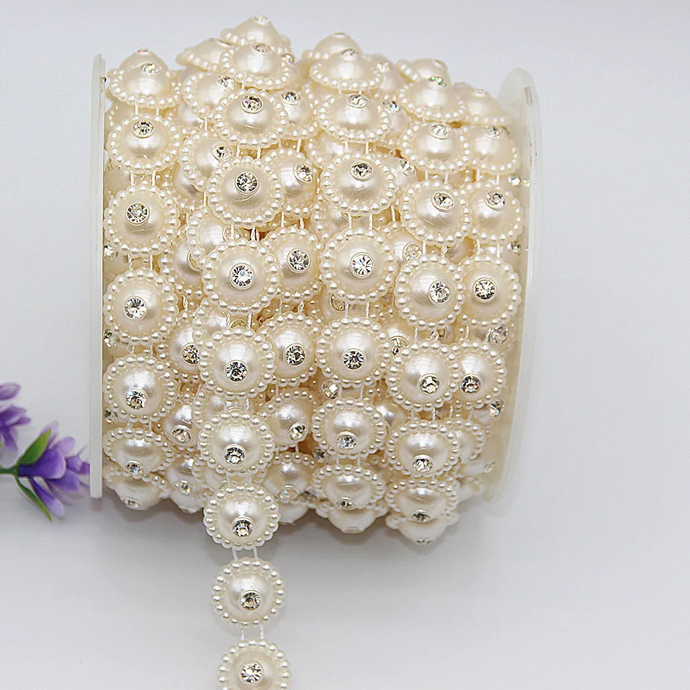 1YD Multiple Styles of Imitation Pearl Diamond Chain Inlaid Diamond Bead Chain Wedding DIY Connection Bead Accessories