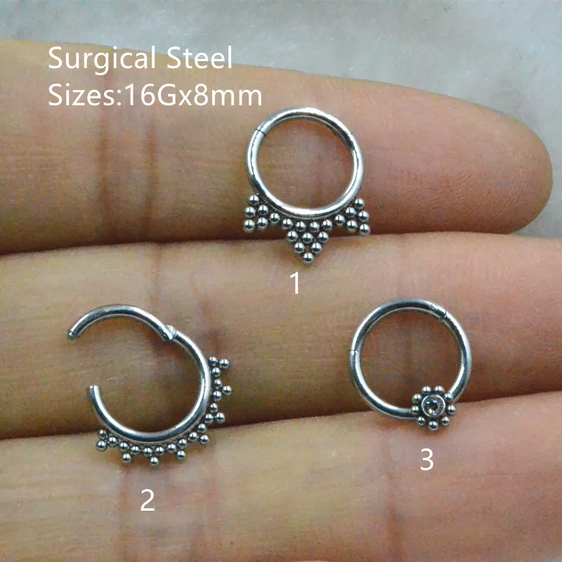 

20pcs Body Jewelry Piercing - 316L Surgical Steel Ball Gems 16G Ear Helix Daith Cartilage Tragus Earring Nose Septum Clicke Ring