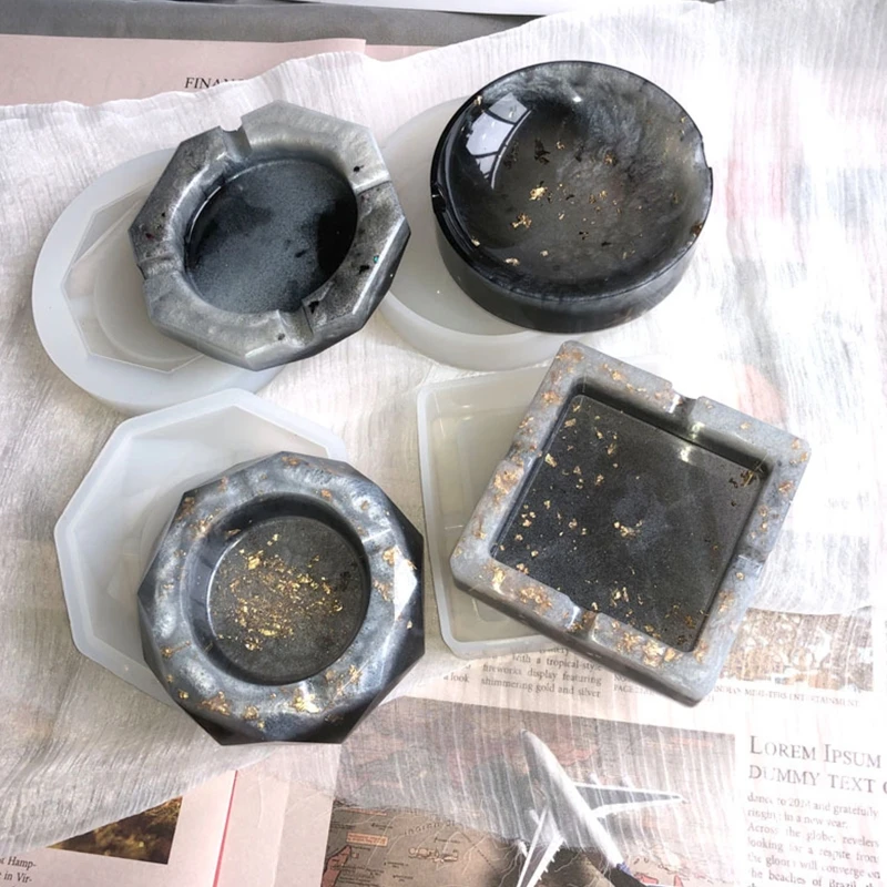 DIY Crystal Epoxy Resin Mold Round/Square/Rhombus/Polygon Ashtray Silicone Mould