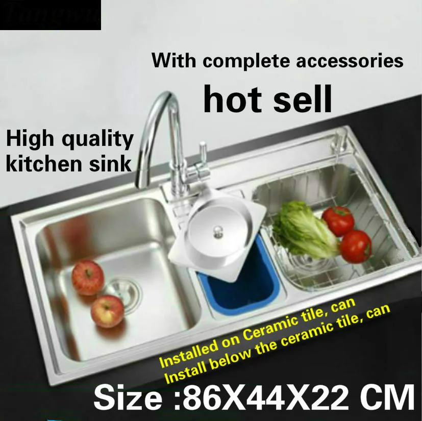 

Tangwu Multi-function large kitchen sink food-grade 304 stainless steel 1 MM thick double groove 86X44X22 CM