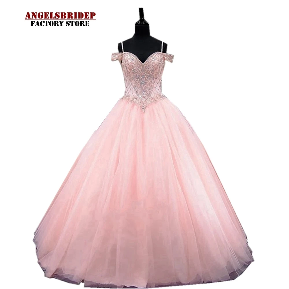 

Pink Luxury Ball Gown Quinceanera Dresses Formal Plus Size Sexy Party Dress Crystal Beaded Vestidos De Debutante Gowns Ballkleid