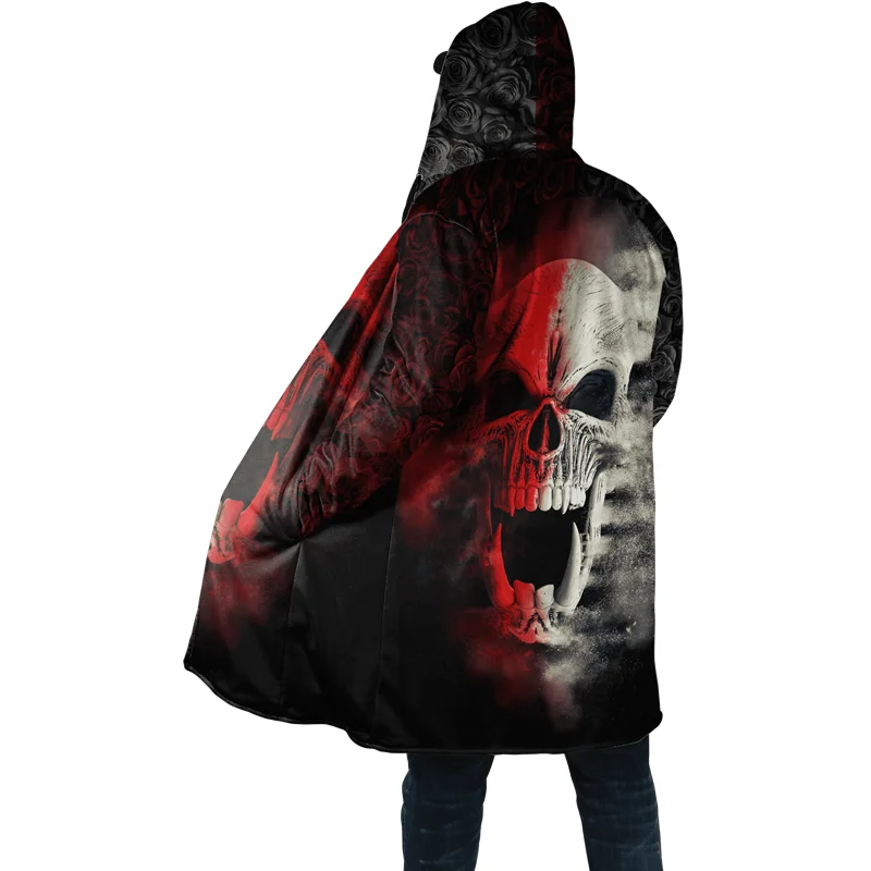 2021 Winter Fashion Mens Hooded Cloak Fire Reaper Skull 3D Print Fleece Coat Unisex Thick Warm Cloak NF22