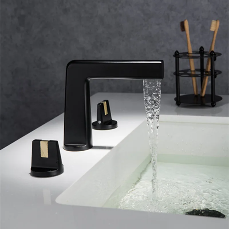 brush Gold brass basin faucet bathroom hot and cold double handle faucet basin sink crane bathroom black gold tap