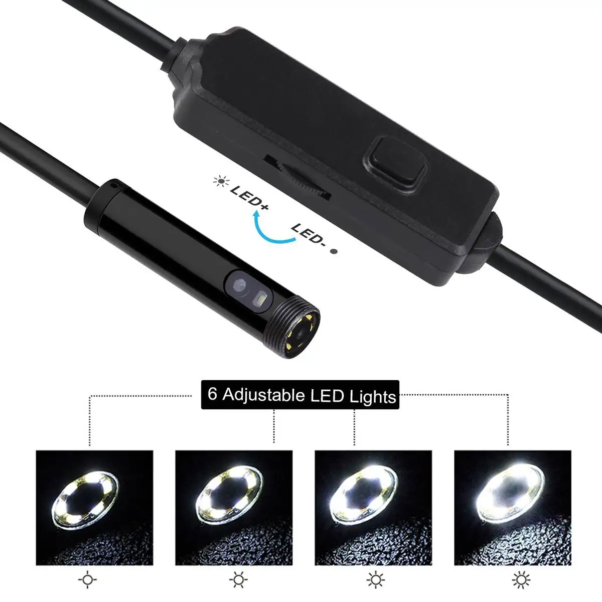 Cámara endoscópica 720P 3 en 1, boroscopio con USB Dual, 2m, 5m, 10m, Cable duro, cámara de inspección de serpiente, 8mm, 6 LED, para Android, PC