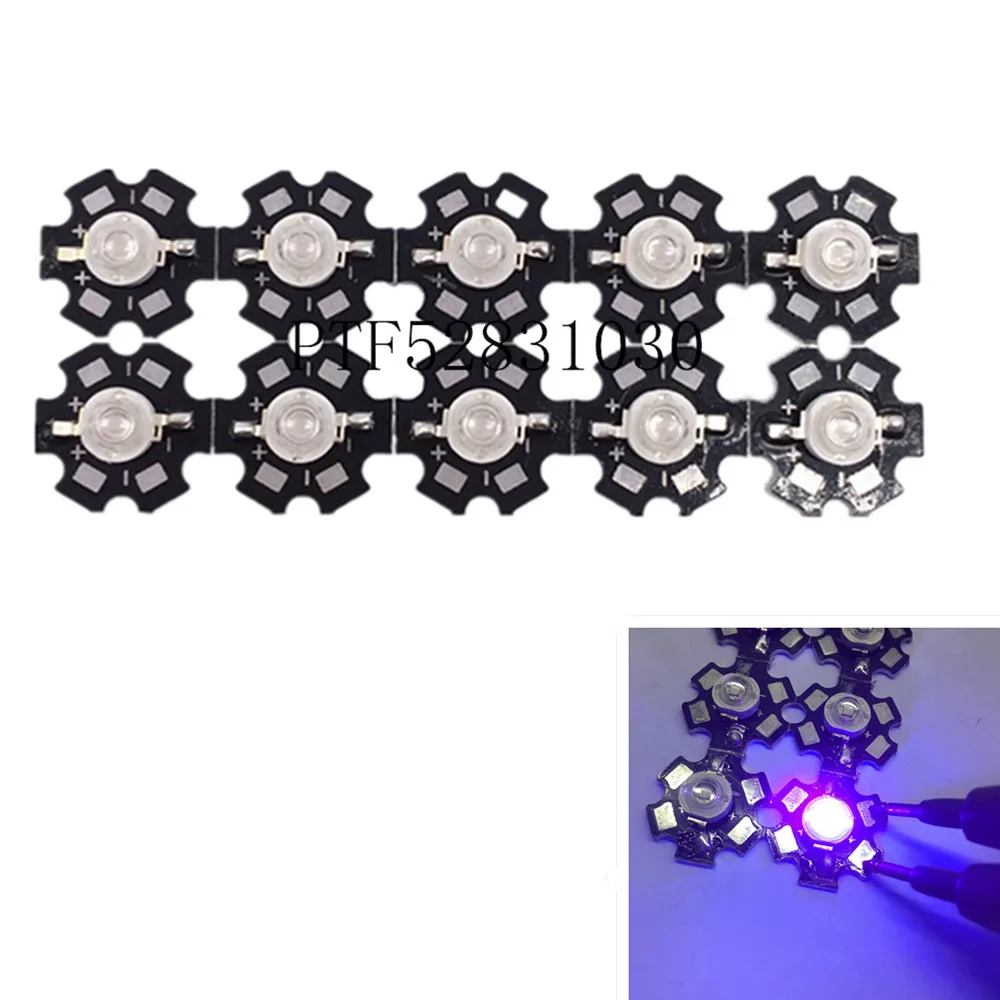 10 ADET UV Mor LED Ultraviyole Ampuller Lamba Cips 365nm 375nm 380nm 385nm 395nm 400nm 405nm 1 W 3 W 5 W Yüksek Güç Işığı