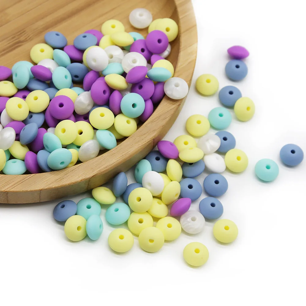 Cute-idea 100pcs Teething Toys Abacus Silicone Beads Lentil 12mm BPA Free Baby Tooth DIY Teether Necklace Bead Jewelry Baby Care