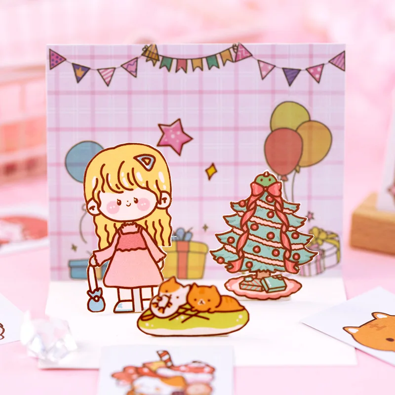 50Sheets Washi Sticker Book Cute Cartoon Girl Dinosaur Rabbit Diary Scrapbook Decoration Material Planner Stickers Stationery