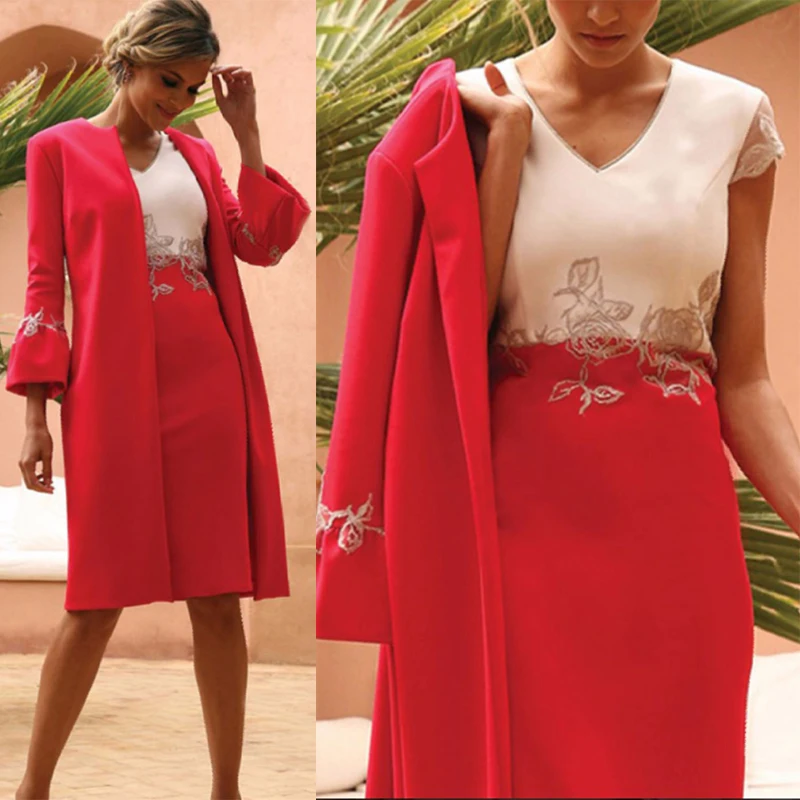 

Очаровательная Красная кружевная короткая формальная одежда для матери с запахом платье для матери жениха для гостей свадьбы платье для матери невесты костюм платья