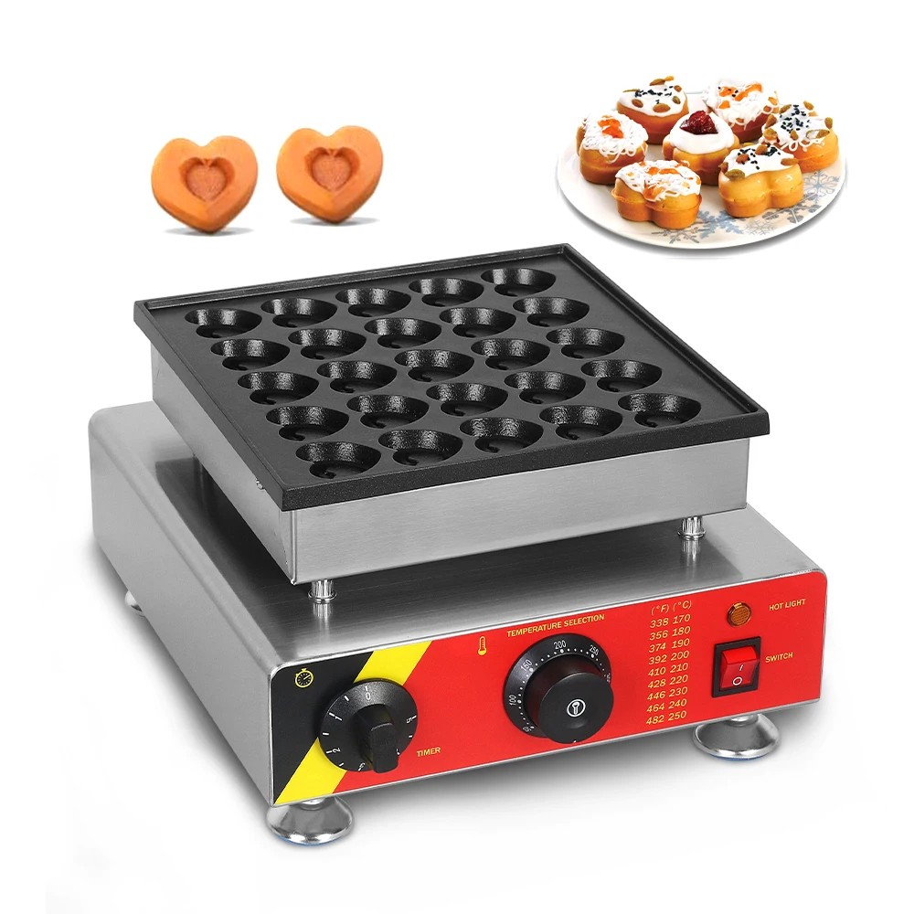 ITOP Pancake Machine Heart Shape 25 Holes Waffle Maker Electric Commercial Snack Machine Biscuits Baker Heavy Duty 850W