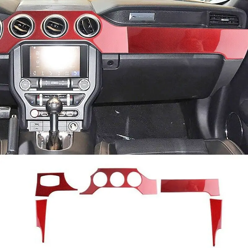 

For Ford Mustang 2015-2020 Red Carbon Fiber Interior Center Console Panel Trim