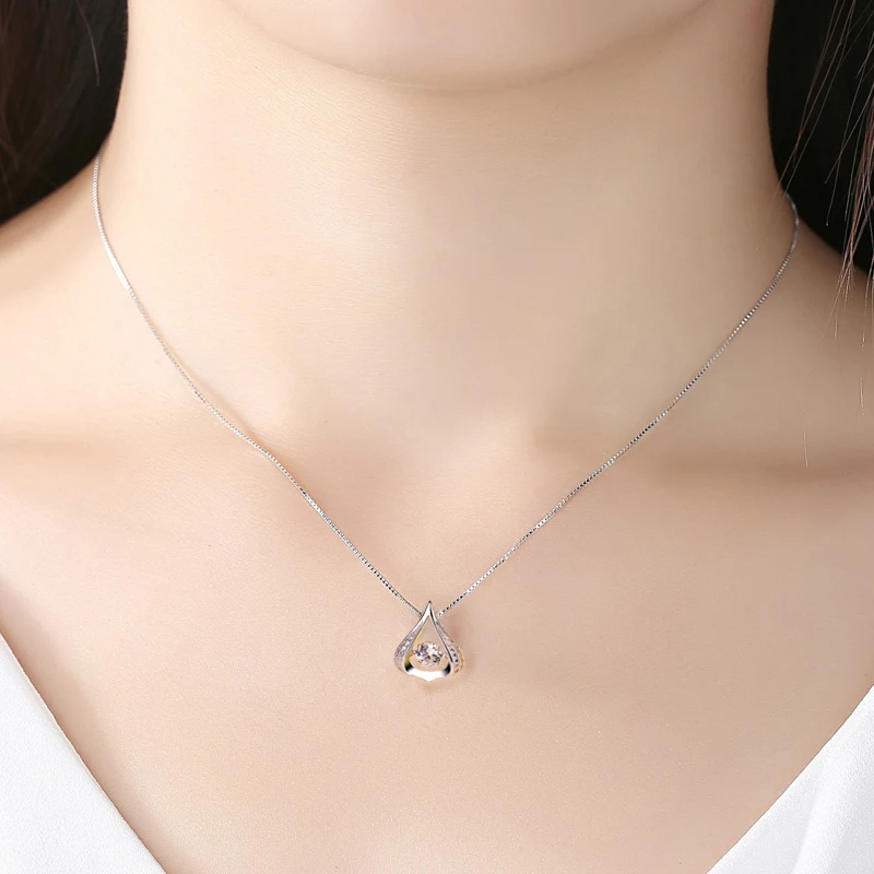 New Elegant Dance Zircon Triangle Water Drop Pendant Necklaces 925 Sterling Silver Women Jewelry Fashion Rhinestone Charm Choker