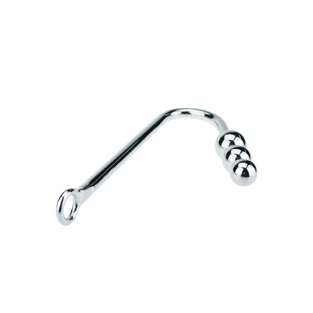 Length 245mm 170g large size stainless steel anal hook with 3 ball metal butt beads Pull ring hole dilator slave BDSM sex toy