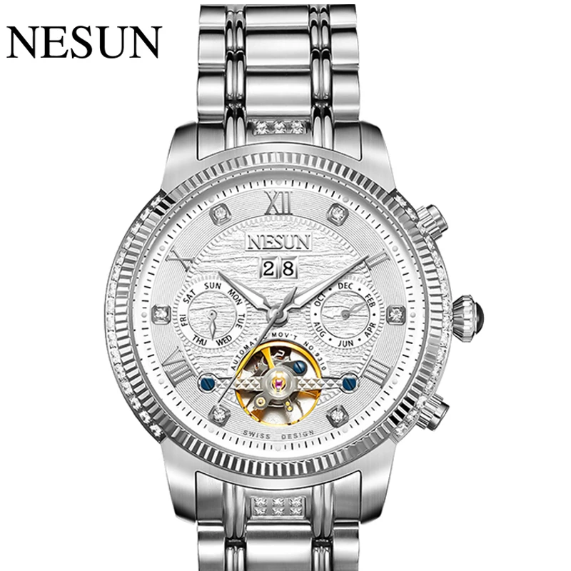 New Luxury Brand Switzerland NESUN Automatic Mechanical Men\'s Watches Skeleton Sapphire Waterproof Diamond Multi-function N9310