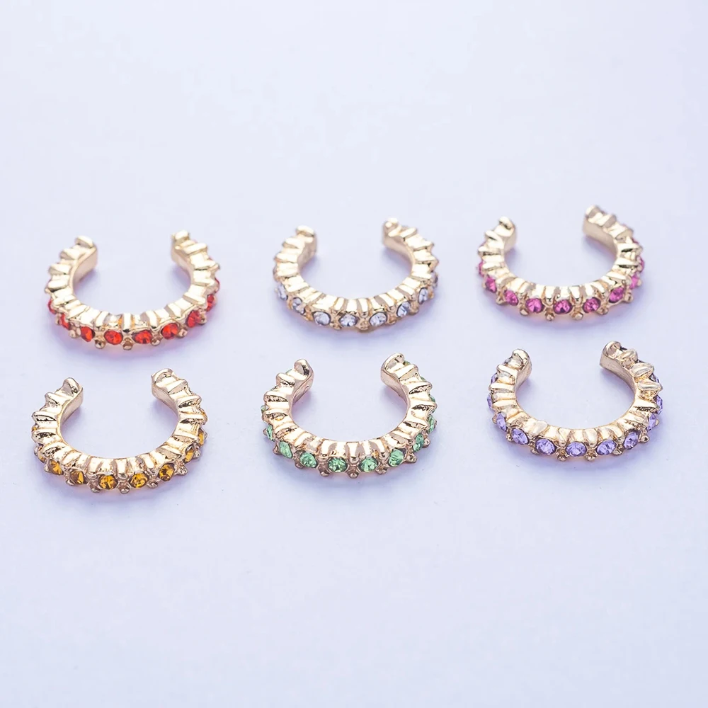Boho Trendy Pearls Ear Cuff Earring For Women Girls Fashion Rainbow Cubic Zirconia Stones Small Clip Earring Bohemia Ear Jewelry