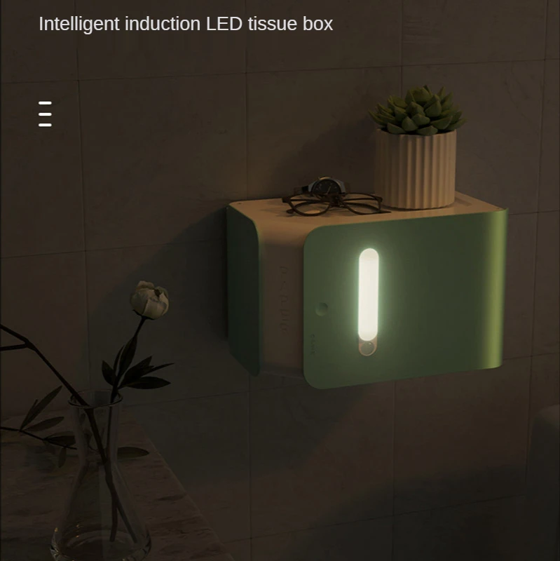 

Intelligent Sensor Small Night Light Tissue Box Toilet Toilet Tissue Box Waterproof Roll Paper Holder Creative Storage Rack