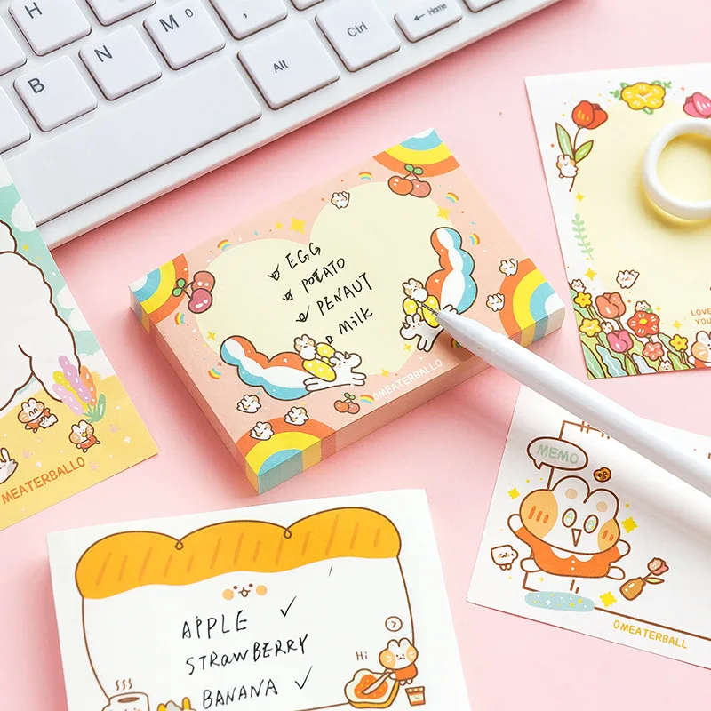 100sheets Cute Rabbit Memo Pad Can Tear Portable Message Stick Sticky Note Memo Notepad Mini Notebook  school supplies