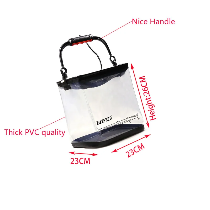 1PCS Foldable PVC Clear Handle Fish Bucket With Nylon Zipper Black Mesh Net Fish Container Tool Wash Container for Washing Car