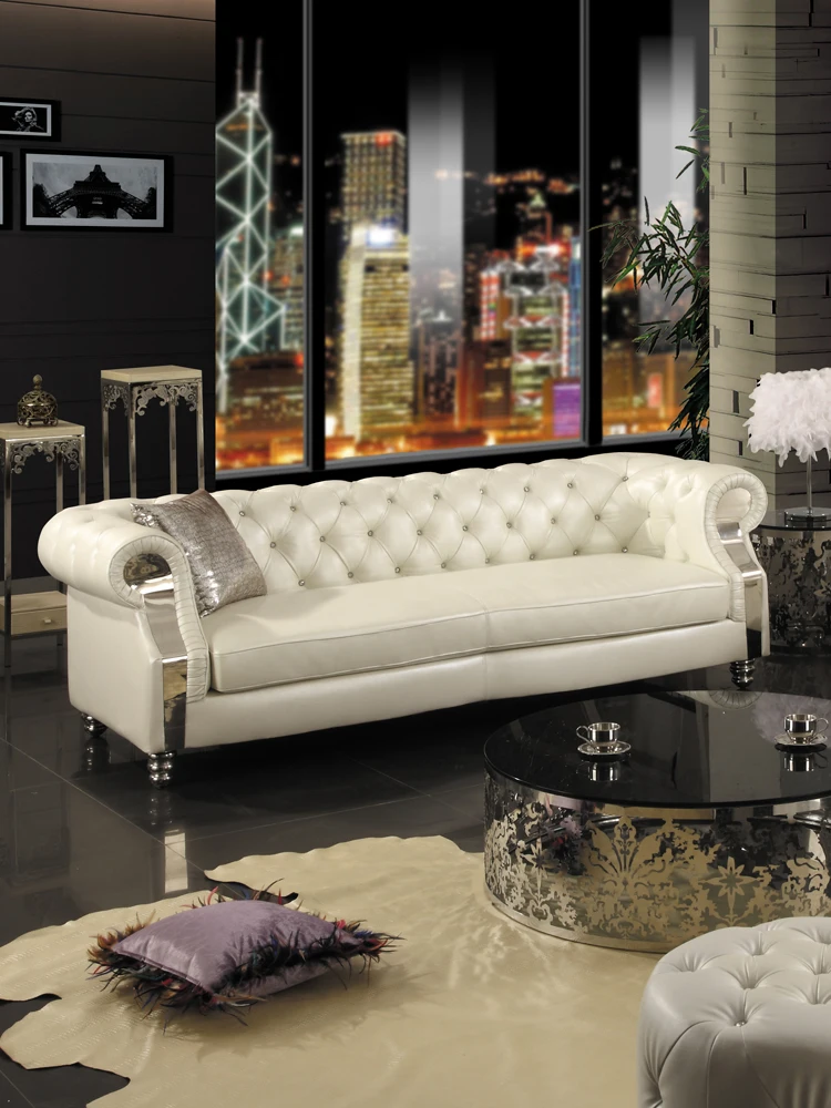 Chesterfield Sofa do salonu narożnik skórzana kanapa nordycki współczesny muebles de sala cama puff asiento sala futon biały colo