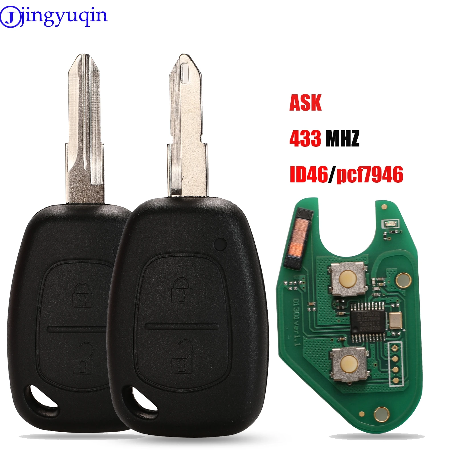 jingyuqin 10 With Chip PCF7946 433MHZ 2 Button Remote Car Key Shell For Vauxhall/Opel Vivaro/ Renault Movano Trafic Kangoo Blank