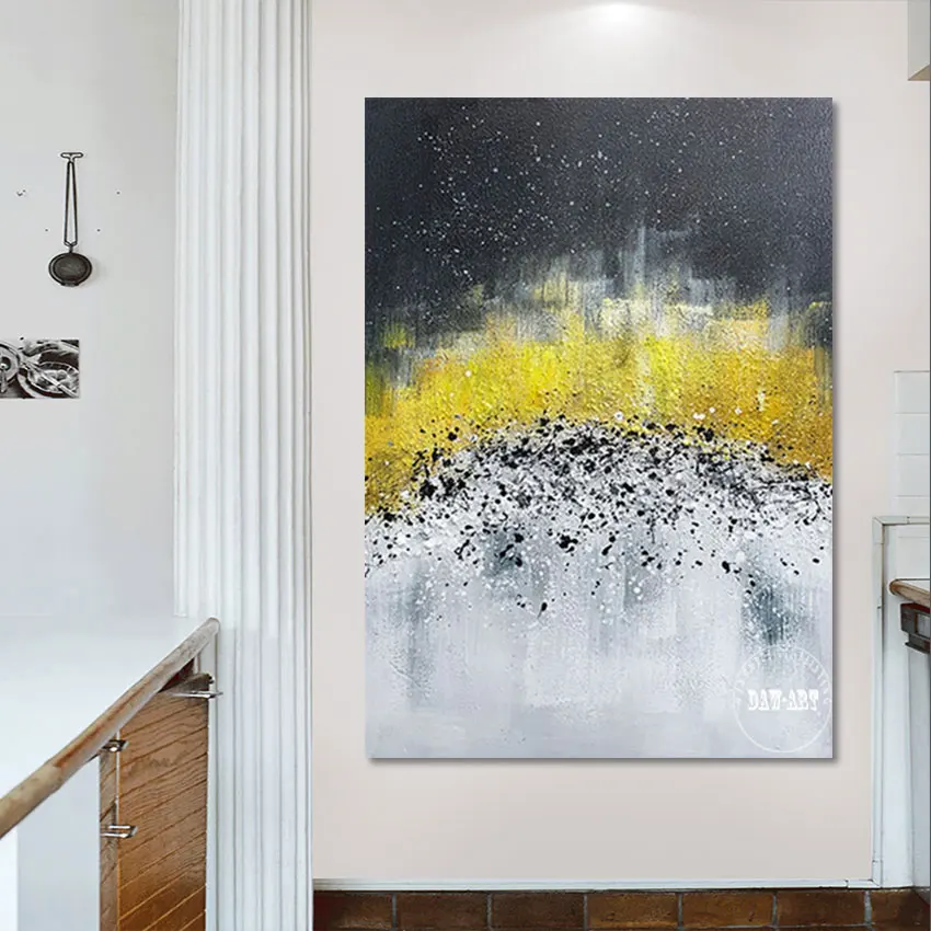 

Abstract Pictures for Modern Home Decor, 100% Handmade Canvas Oil Painting, Wall Art, Bedroom, No Framed, Black, Yellow, White