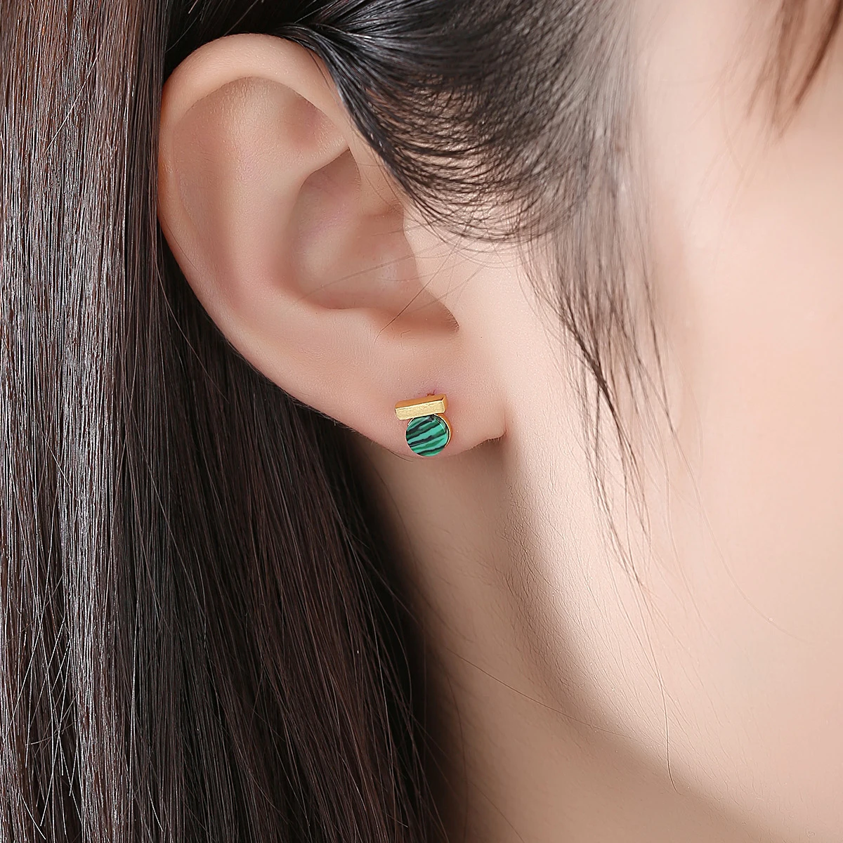 PAG&MAG New Fashion Natural Round Malachite Stud Earrings Real 925 Sterling Silver Fine Jewelry For Women Christmas Gifts