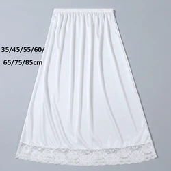 Lace Decoration Bust Skirt Long Skirt Design Basic Stain Silk Half Silp for Dress Women Underskirt 35-85cm White Black Petticoat