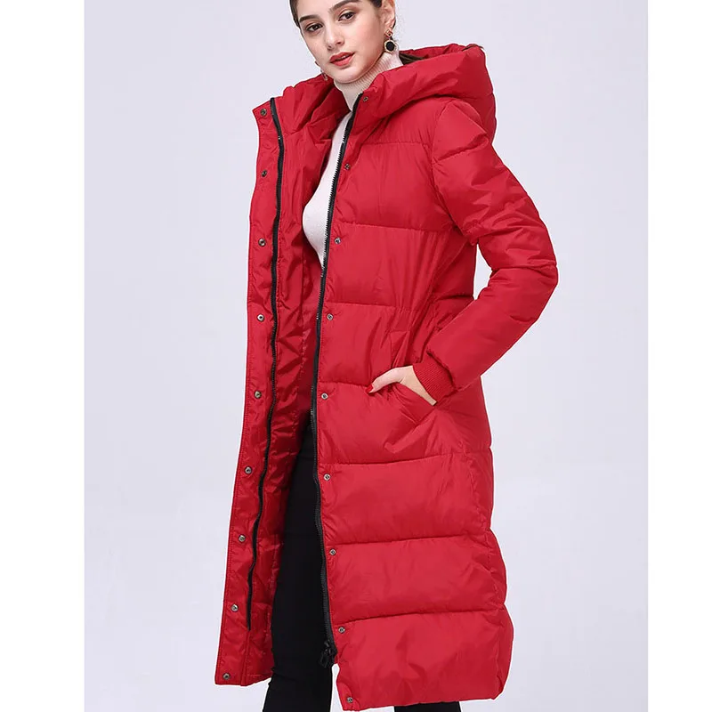 Winter women coat thick down cotton padded warm hooded puffer zipper thick parka black red navy blue