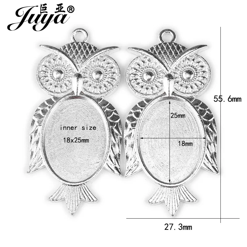 10pcs/lot Owl charm Pendant Base Setting Blank Bezel Tray Fit Oval 18X25mm Oval Glass Cabochon Dome Cameo For DIY Jewelry Making