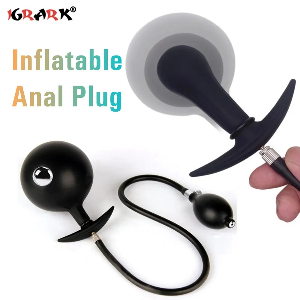 Inflatable Huge Butt Plug Built-in Steel Ball Women Vaginal Anal Dilator Expandable Silicone Prostate Massager Sex Toys for Men