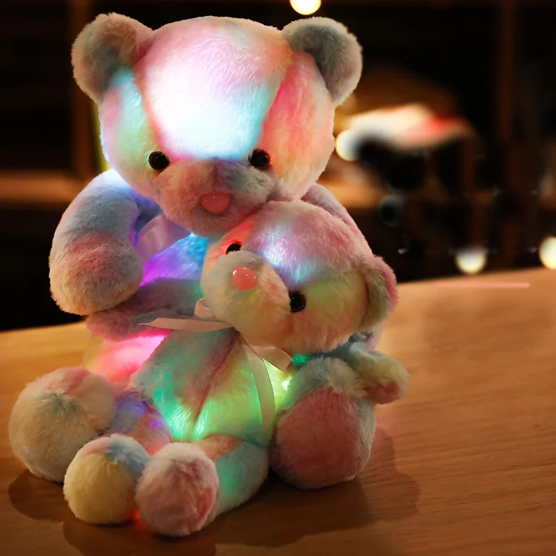 30/50cm New Creative Light Up LED  Bear Stuffed Animals Plush Toy Colorful Glowing Christmas Gift Lovely Pillow