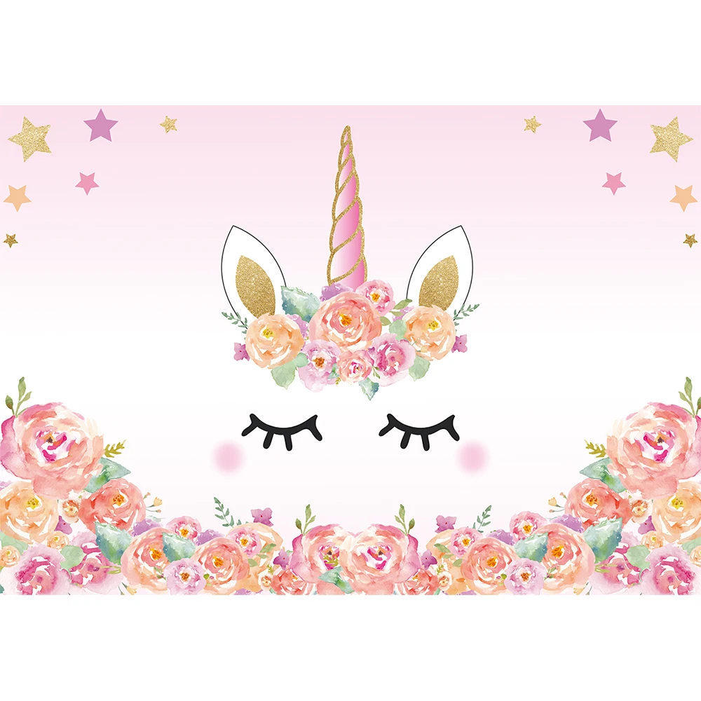 Funnytree Unicorn Background Photographic Studio Birthday Rainbow Children Flower Colorful Custom Backdrop Photobooth Photowall