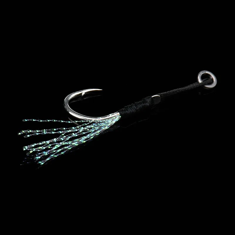 ALLBLUE 6pcs/lot Metal Jig Assist Hook With PE Line Feather Solid Ring Jigging Spoon Saltwater Fishhook for 10-60g Lure