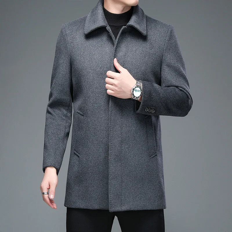 High Quality Mens Winter Jackets and Coats Business Casual Woolen Jackets Coats Long Overcoat Men Turn Down Collar Wool Blends