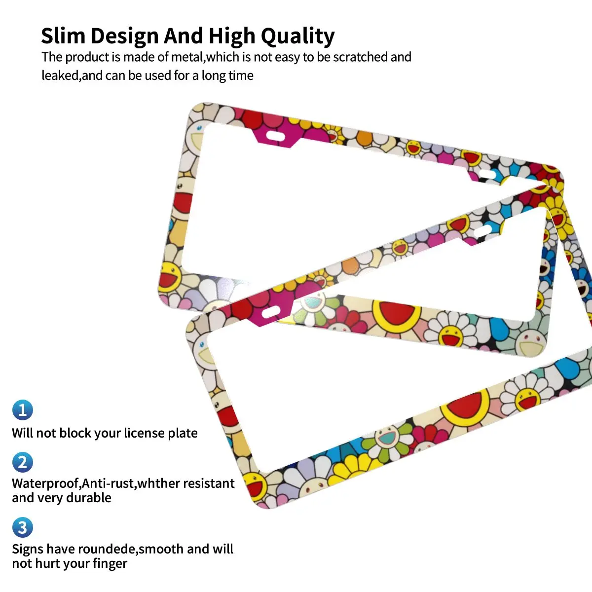 Personalized License Plate Rainbow Flower Chicago Frame Metal Aluminum Plate Cover Car Tag Holder For Women Men Auto Decoration