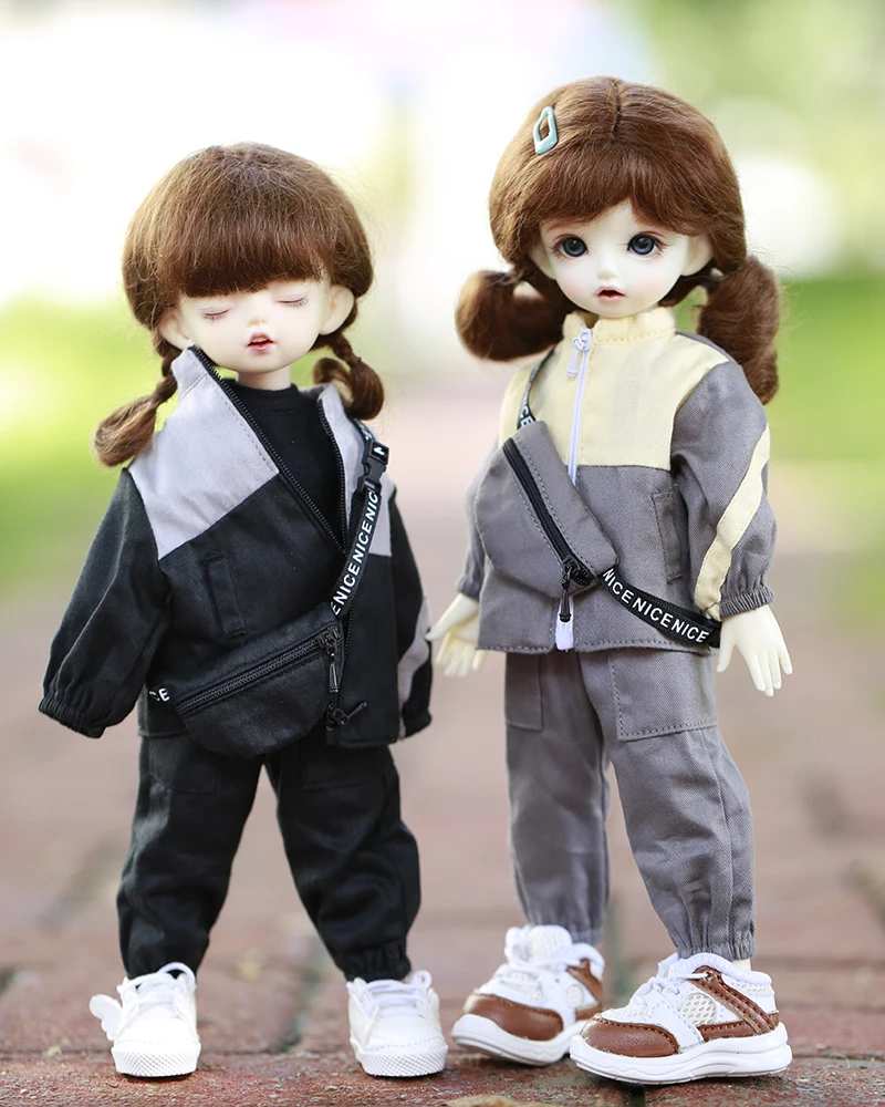 BJD doll suits 1/6 size fashion matching zip-up jacket + solid color cargo pants pocket pants + diagonal cross bag 3 piece suit