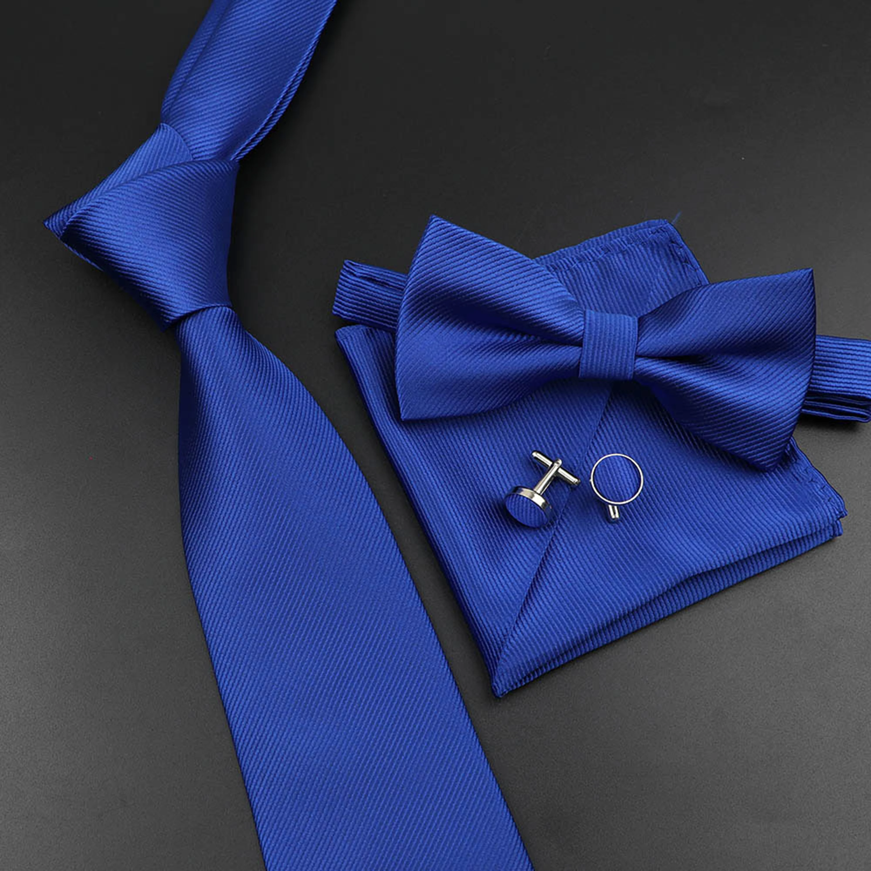 New Men\'s Tie Bowtie Set Luxury Business Worker Blue Black Solid Color Silk Polyester Jacquard Woven Necktie Suit Wedding Party