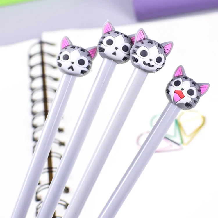 24 pcs Creative cute gray cat gel pen 0.5mm black student supplies writing stationery creative small fresh