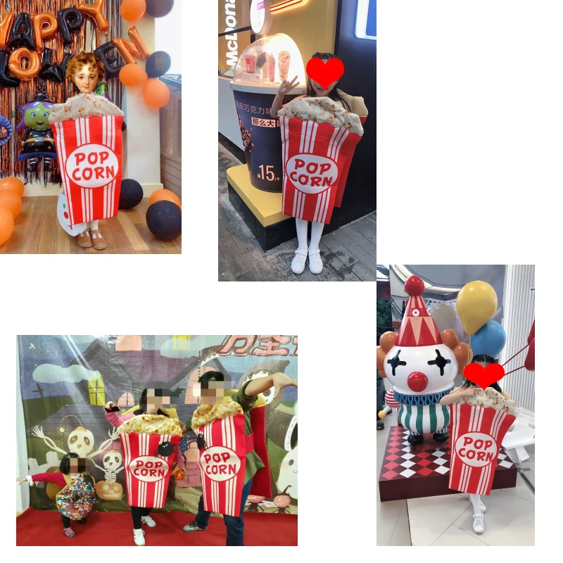 3D Funny Popcorn Costumes For Adult Carnival Party Food Cosplay Halloween Group Fancy Dress Adult Women Stage Outfit DN4287-1