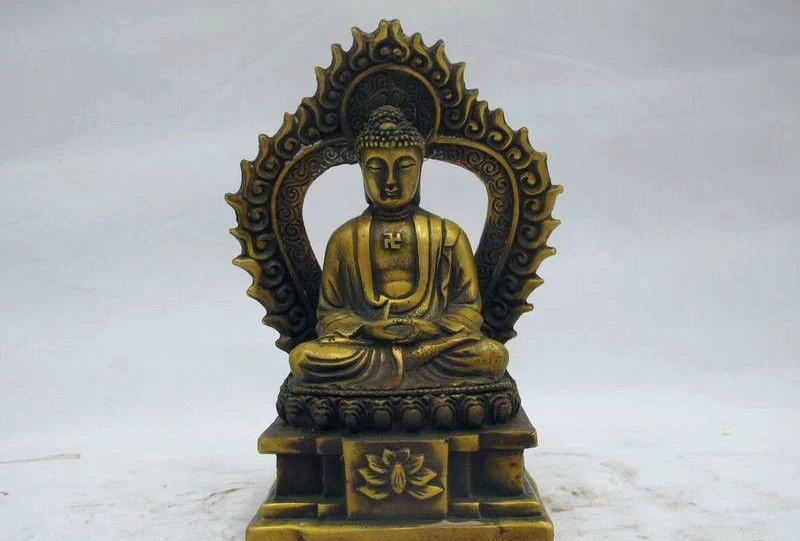 

25CM Chinese Tibet Buddhism Bronze Copper Lotus Amitabha Sakyamuni Buddha Statue