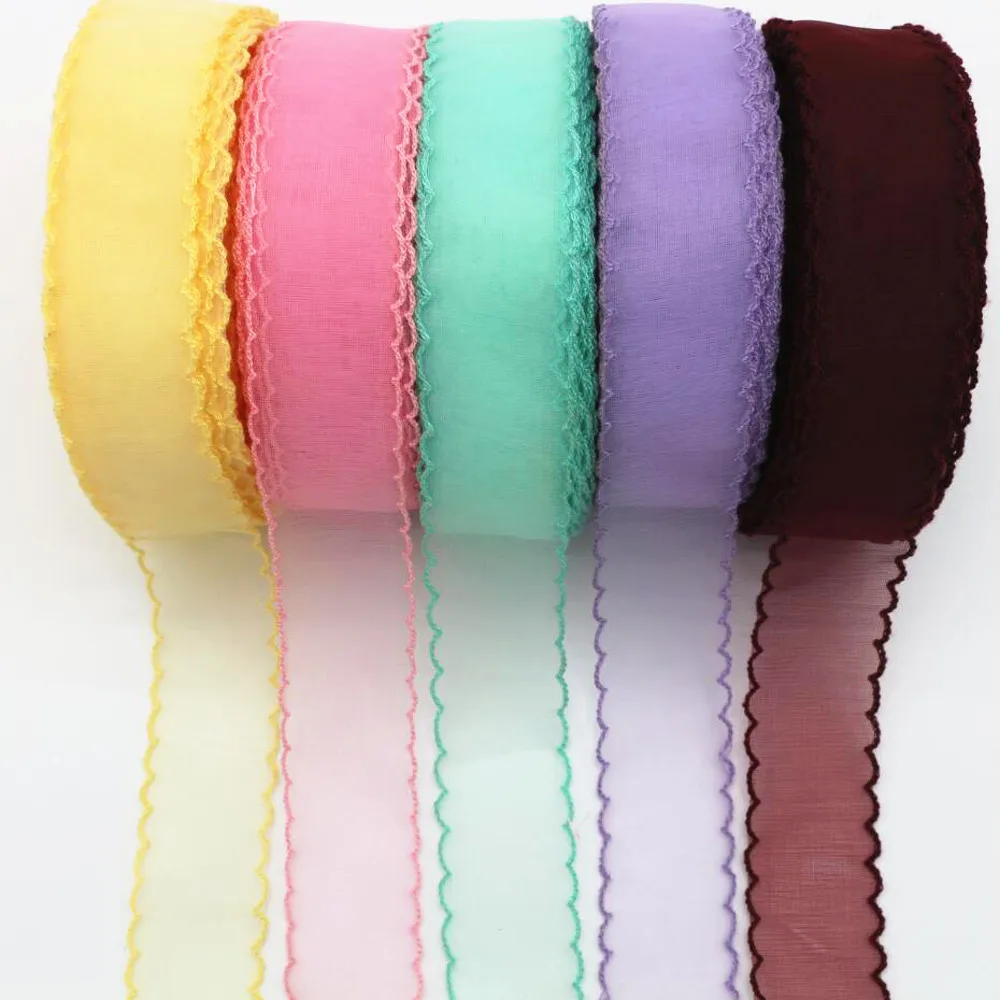 25 Yards 38MM Tulle Snow Single Color Lock Edge Lace Ribbon Hair Bows DIY Crafts Gift Wrapping Handmade Accessories