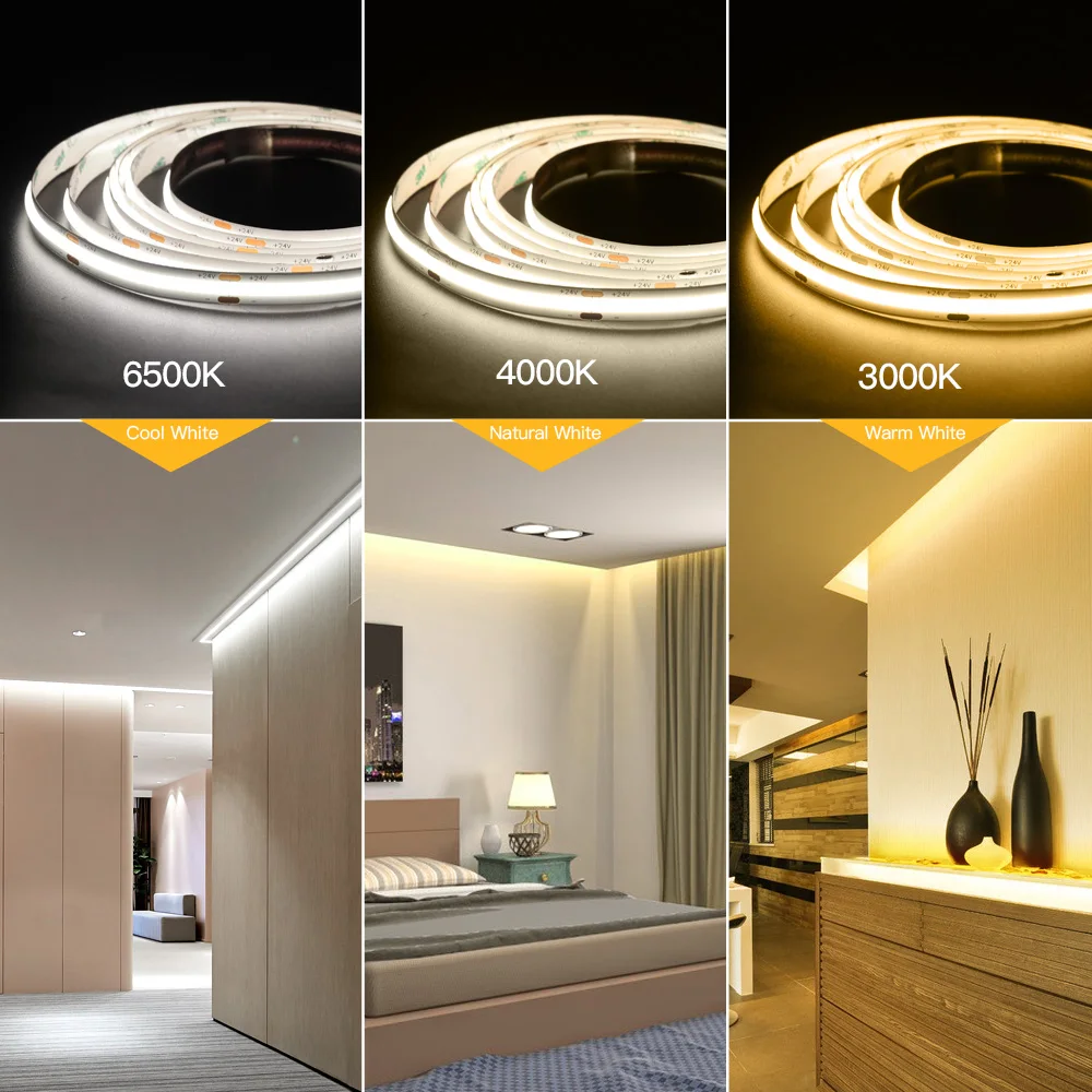 Superhelle 1900LM 10mm COB LED Streifen Lichtleiste Raumdekoration 480LED Band Lichter Wand Küche Warmweiß 3000K 4000K Dimmbar – Detail 6