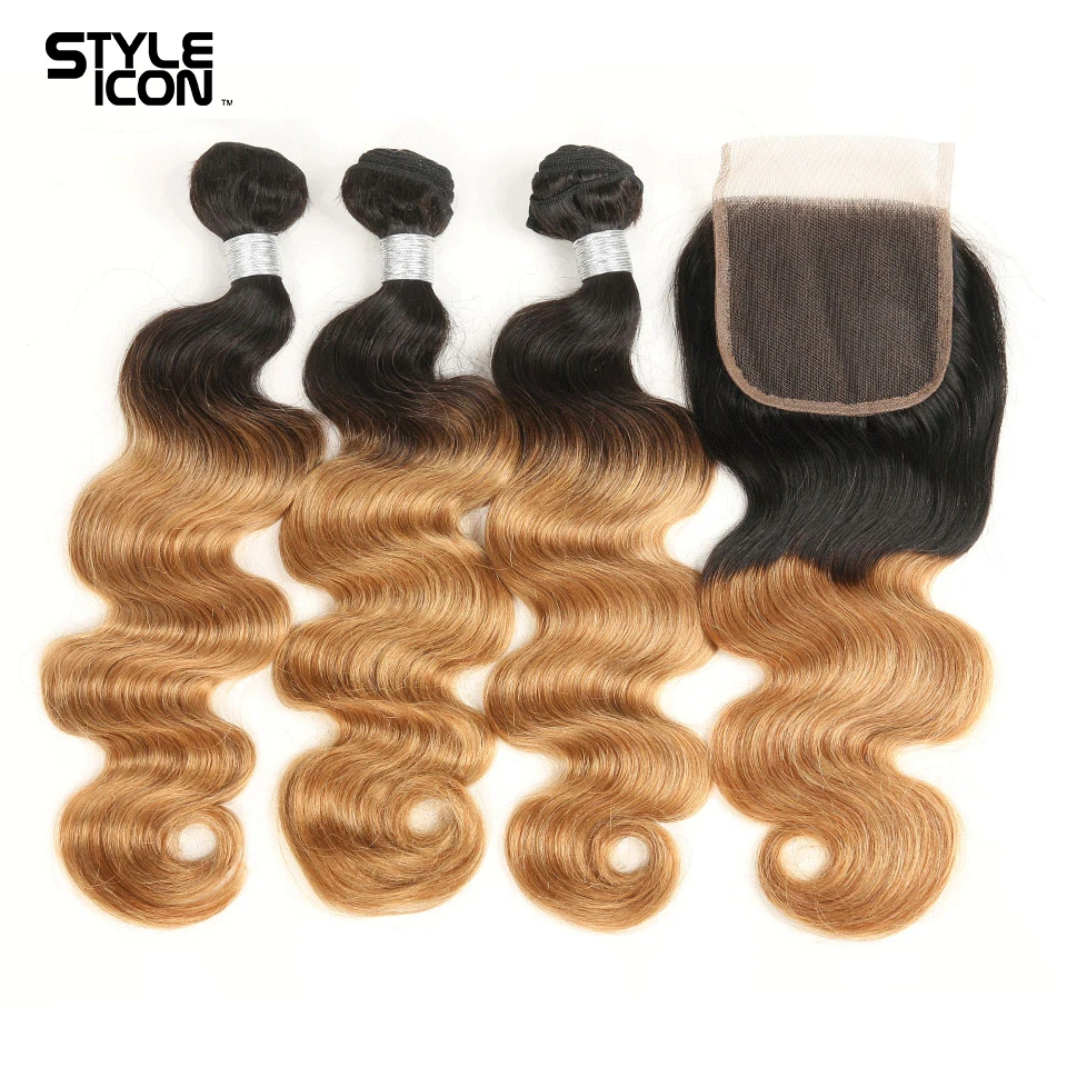 

Body Wave With Lace Closure T1B/27 Ombre Remy Body Wave Bundles With Closure Human Hair 3 Bundles With Closure