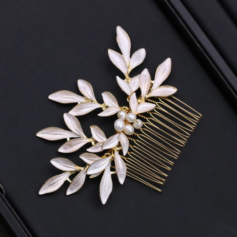 AiliBride Leaf Pearl Hair Combs Bridal Hair Accessories Wedding Headpiece Hair ornaments Bride Women Hair Jewelry Handmade