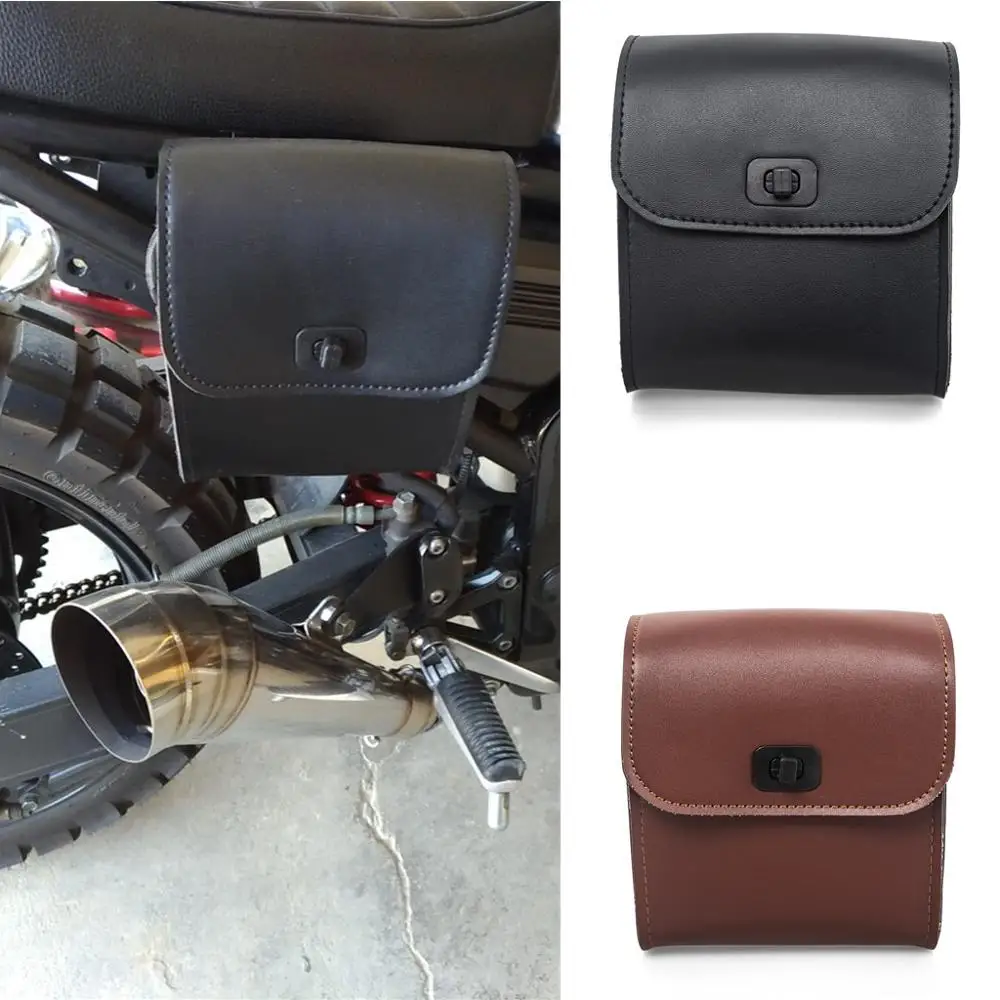 

Black/Brown Universal Motorcycle Handlebar Sissy Bar Saddlebag Side Bag PU Leather Tool Bag For Honda Kawasaki Yamaha