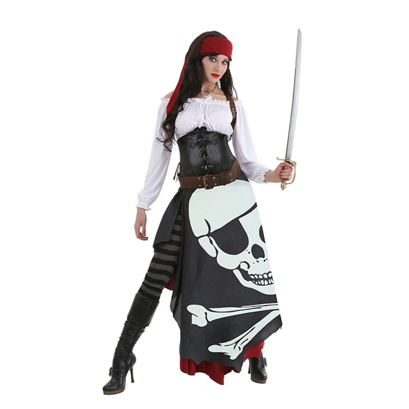 Women Gypsy Pirate Costume Halloween Carnival Uniforms Party Cosplay Costumes Skull Banner Fancy Dress Pirates Outfit