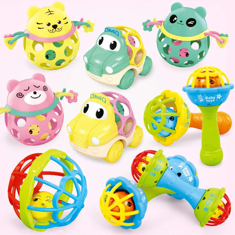 Baby Rattles Toy Soft Rubber Baby Hand Bell Rattles Fitness Grasping Ball Cartoon Children\'s Exercise Toys Early Education Toys